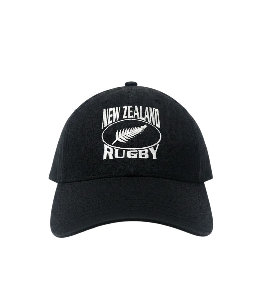 Ruggers Rugby Supply black moisture-wicking performance cap with embroidered New Zealand Rugby logo