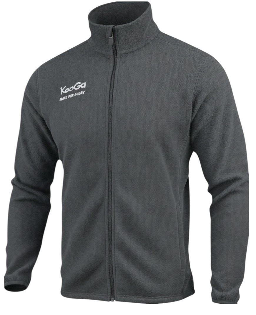 Ruggers Rugby Supply blue KooGa Tundra fleece jacket with full zip, high collar, and textured fabric finish.