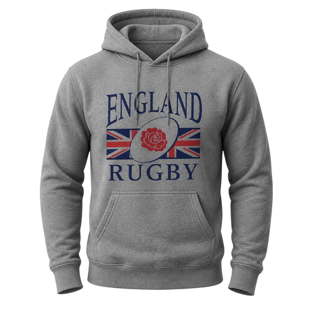 Ruggers Rugby Supply grey cotton-poly fleece unisex hoody with England Rugby logo and drawstring hood