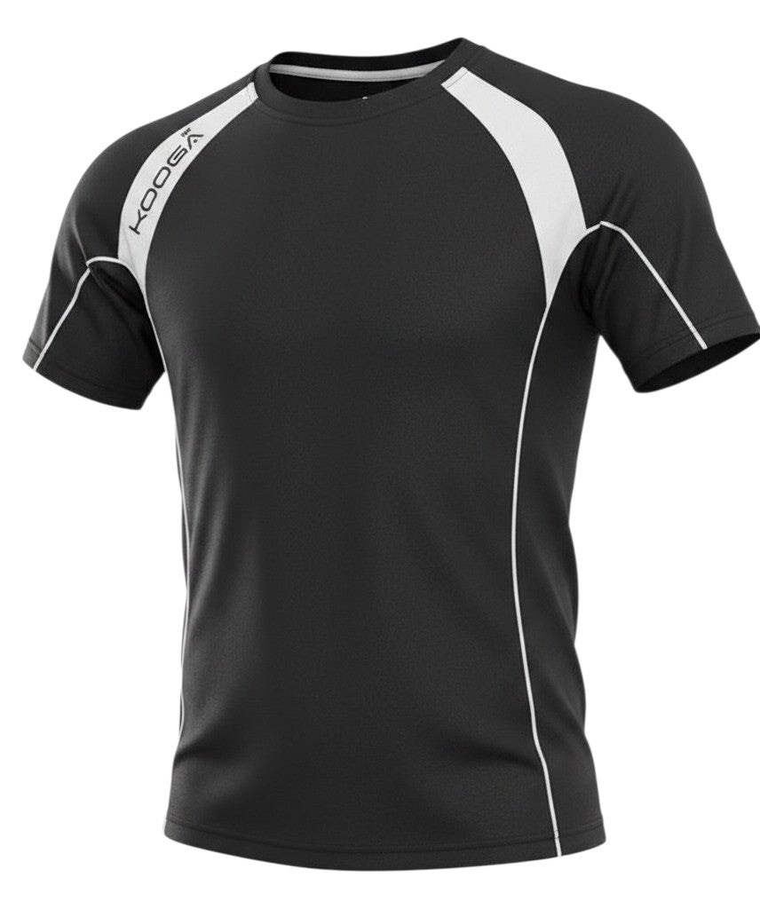 Ruggers Rugby Supply KooGa black and white moisture-wicking performance training tee with athletic fit