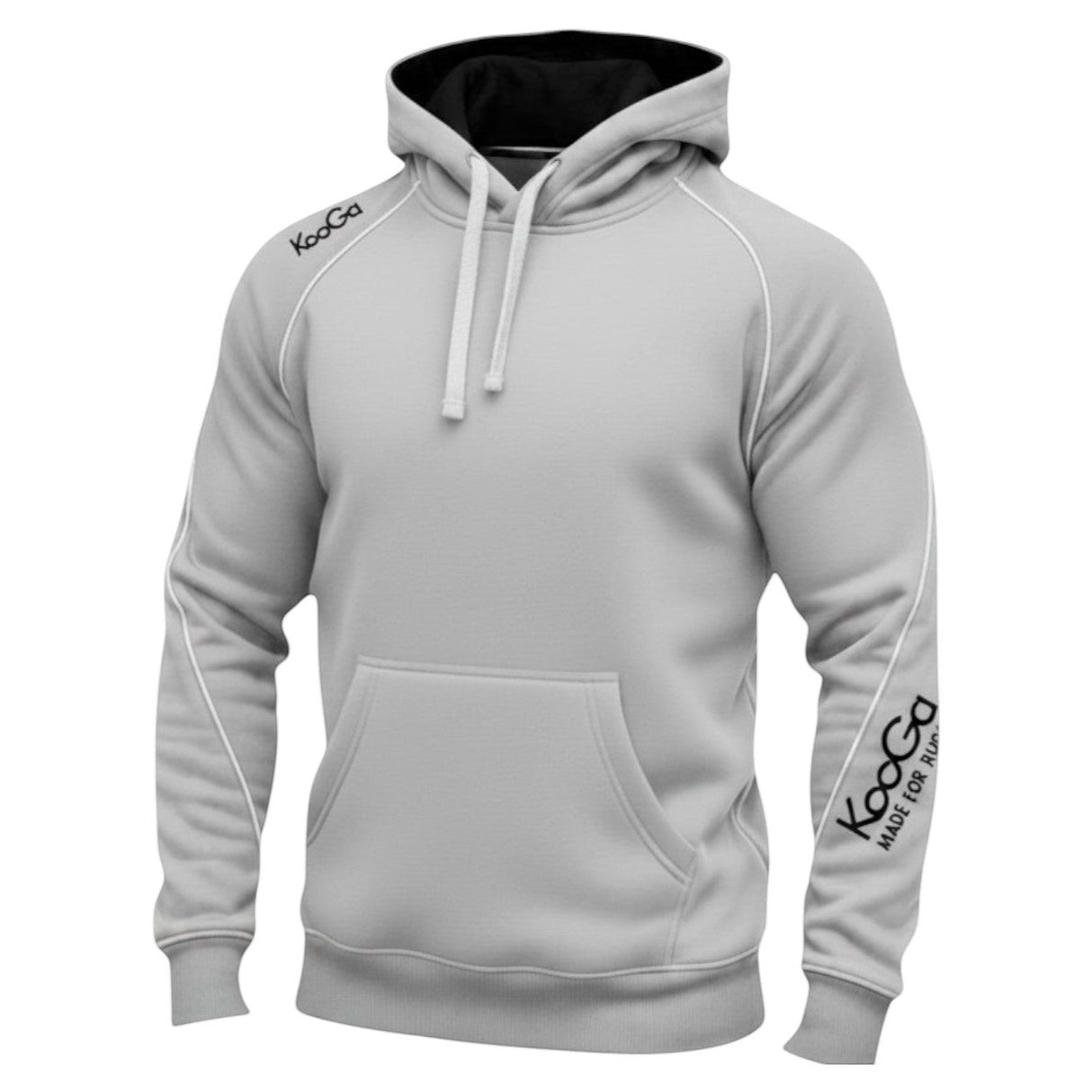 Ruggers Rugby Supply KooGa Lansdowne black rugby hoody with white contrast lining, drawstrings, and logo branding.