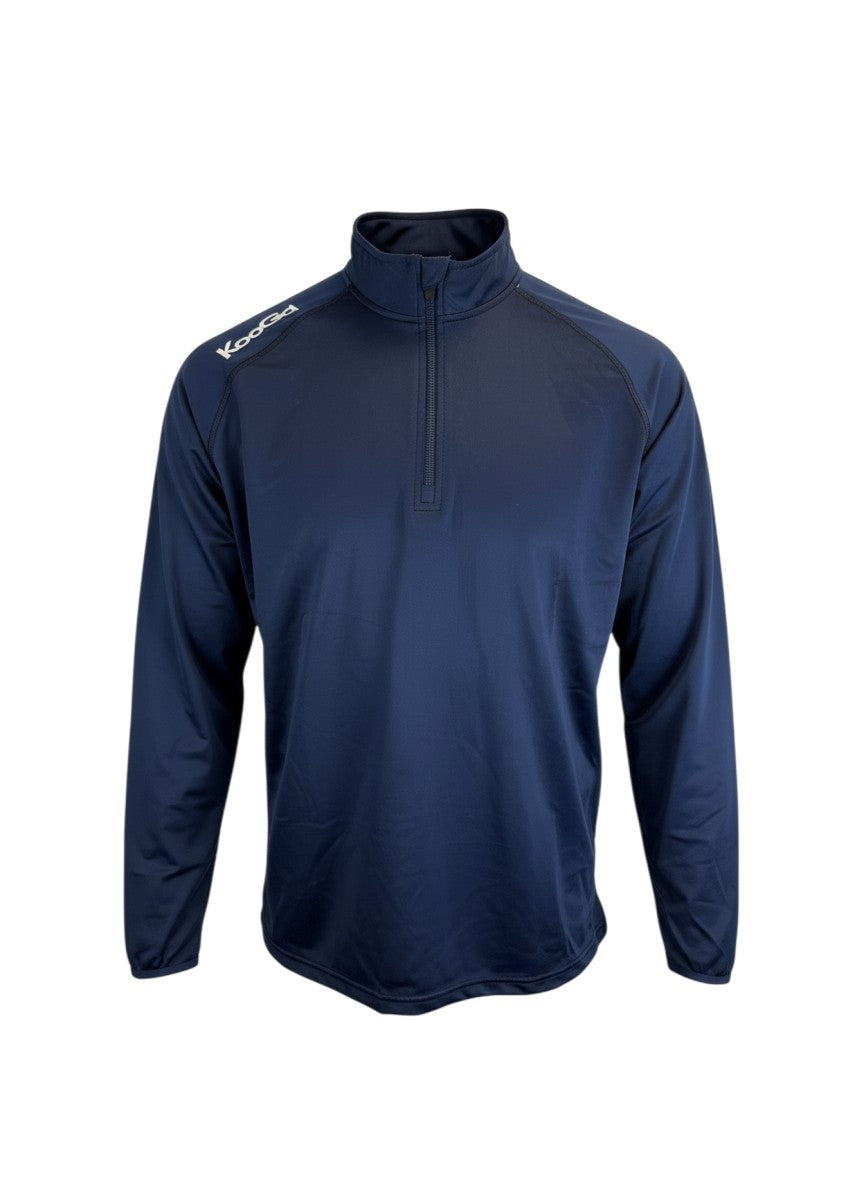 Ruggers Rugby Supply KooGa navy blue performance quarter zip pullover with thumbholes and embroidered sleeve logo