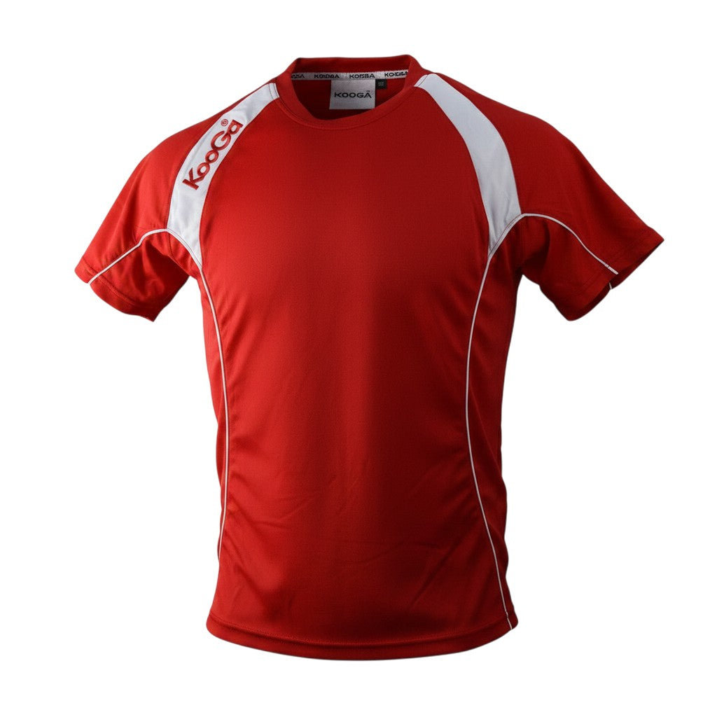 Ruggers Rugby Supply KooGa red and white moisture-wicking performance training tee for rugby players