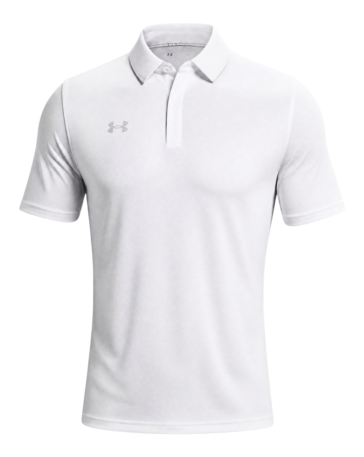 Ruggers Rugby Supply white Under Armour moisture-wicking polo shirt with a rib knit collar and retail fit