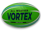 Ruggers Rugby Supply KooGa Flo-Green training rugby ball with textured grip and Vortex branding