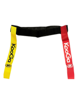 Ruggers Rugby Supply KooGa tag belt with one red and one gold flag for touch rugby training