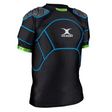 Gilbert XP500 rugby body armour vest in black with blue seams and padded shoulders