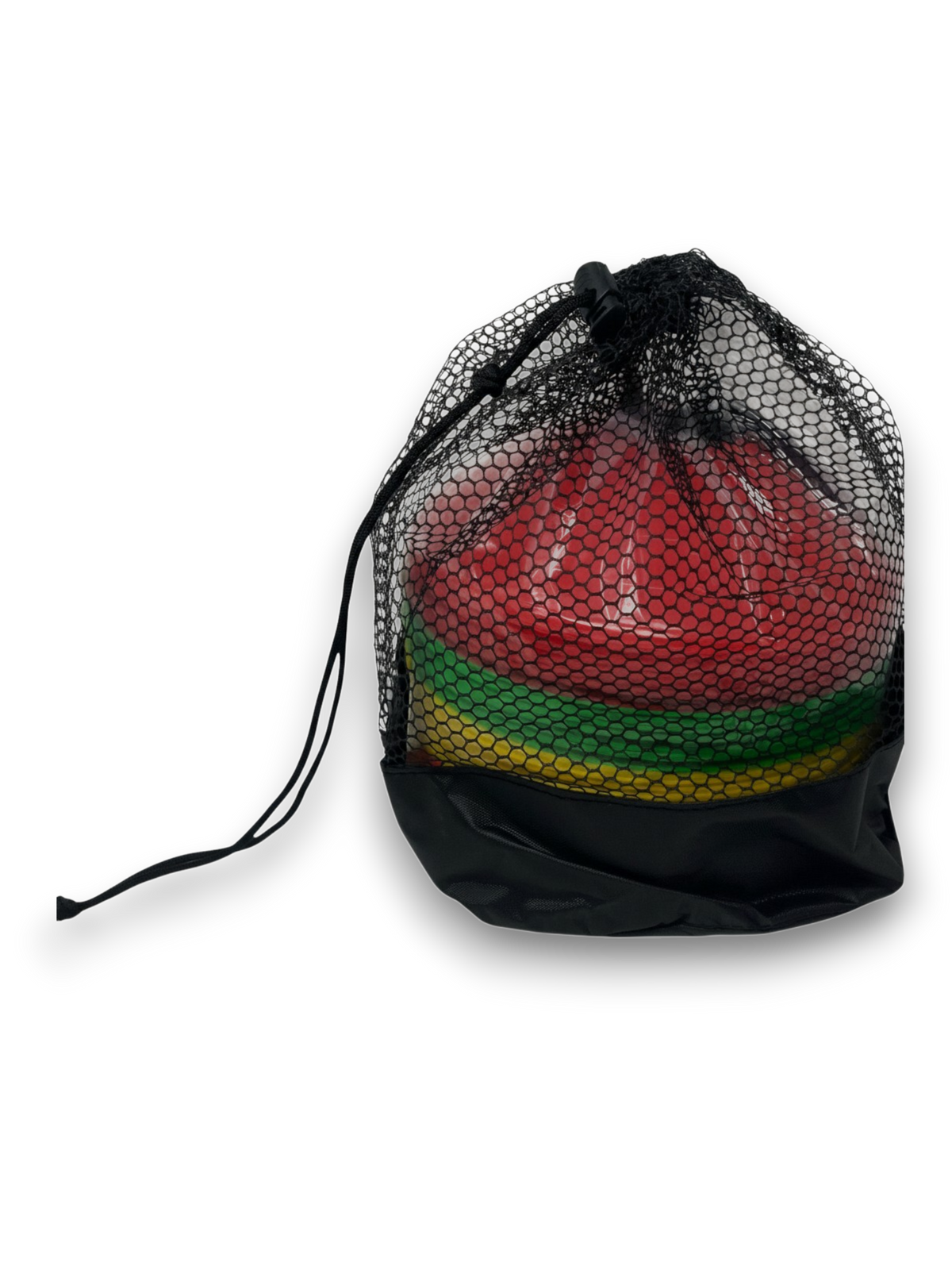 Ruggers Rugby Supply training cone kit with 50 multi-colored cones in a black mesh drawstring storage bag