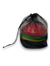 Ruggers Rugby Supply training cone kit with 50 multi-colored cones in a black mesh drawstring storage bag