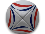 Ruggers Rugby Supply YRI ball featuring a white textured surface with red and blue curved graphic accents