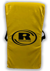 Yellow Varsity rugby ruck shield with Ruggers logo, front view