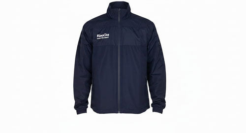 KooGa Cyclone waterproof tracksuit jacket in navy blue with stand-up collar