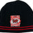 Black Wales Rugby knit beanie with red stripes and dragon crest patch