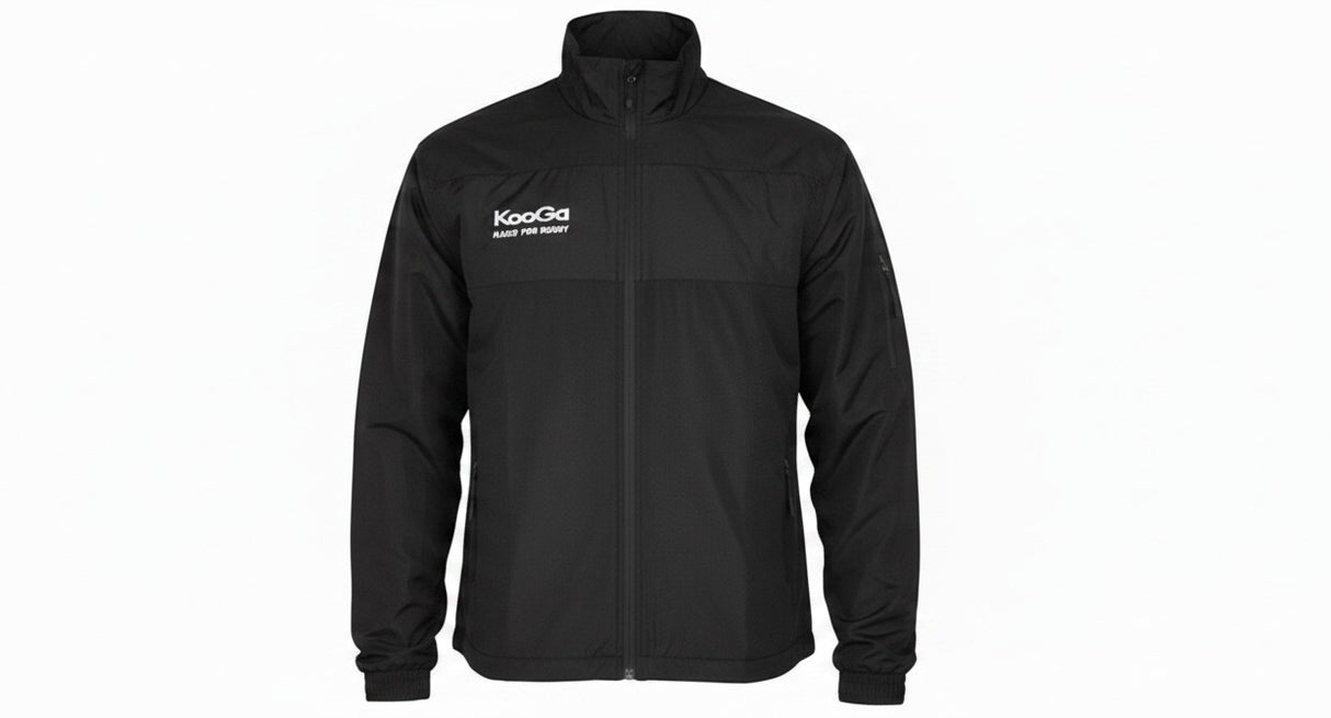 KooGa Cyclone waterproof tracksuit jacket in black with zip-up storm collar