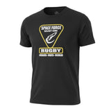 Ruggers Rugby Supply black unisex tri-blend t-shirt featuring a Space Force Select Side graphic logo on the chest.