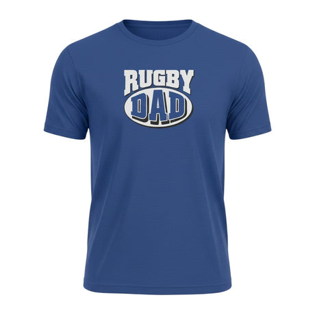 Ruggers Rugby Supply blue tri-blend t-shirt with white and blue Rugby Dad logo on the chest