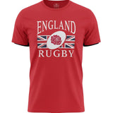 Ruggers Rugby Supply navy blue England Rugby short sleeve tri-blend t-shirt with white logo and Union Jack graphic