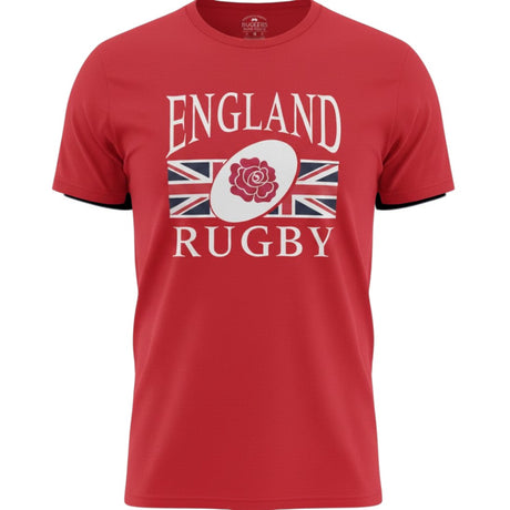 Ruggers Rugby Supply navy blue England Rugby short sleeve tri-blend t-shirt with white logo and Union Jack graphic