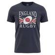 Ruggers Rugby Supply navy blue short sleeve England Rugby tri-blend t-shirt with white logo and Union Jack graphic