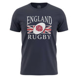 Ruggers Rugby Supply navy blue short sleeve England Rugby tri-blend t-shirt with white logo and Union Jack graphic