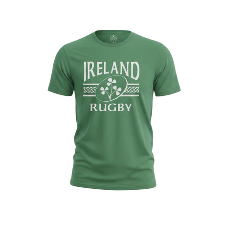 Ruggers Rugby Supply green Ireland Rugby short sleeve tri-blend t-shirt with white shamrock logo graphic.