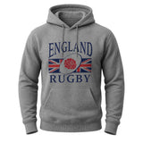Ruggers Rugby Supply grey cotton-poly fleece unisex hoody with England Rugby logo and drawstring hood