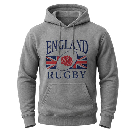 Ruggers Rugby Supply grey cotton-poly fleece unisex hoody with England Rugby logo and drawstring hood