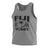 Ruggers Rugby Supply grey unisex tank top featuring a black Fiji Rugby logo with a palm tree and tribal patterns.