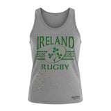 Ruggers Rugby Supply grey unisex tank top featuring a green Ireland Rugby shamrock logo on the chest.