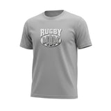 Ruggers Rugby Supply grey tri-blend t-shirt featuring a Rugby Mom graphic logo on the chest