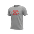 Ruggers Rugby Supply grey crew neck t-shirt with a distressed red Give Blood Play Rugby logo on the chest.