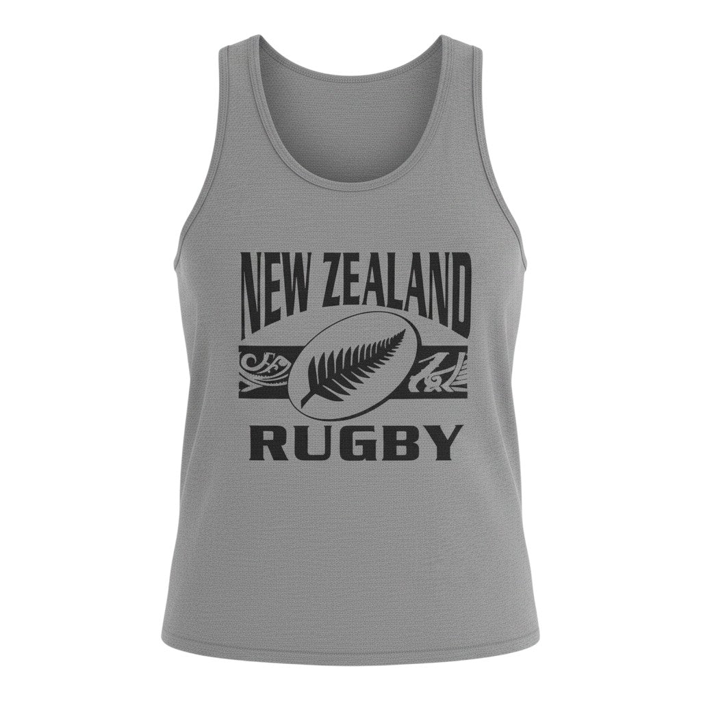 Ruggers Rugby Supply grey unisex tank top with New Zealand Rugby logo and silver fern graphic