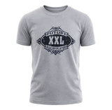 Ruggers Rugby Supply grey youth t-shirt with Future XXL Rugby Player graphic print in distressed navy blue ink.