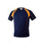 Ruggers Rugby Supply KooGa performance training tee in navy blue with vibrant orange shoulder and side panels.