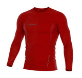 Ruggers Rugby Supply KooGa red long sleeve compression shirt with Pro-Bionics muscle support and graphic detailing.