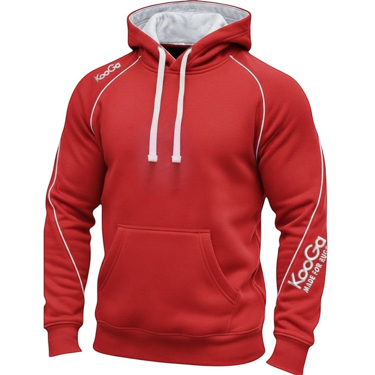 Ruggers Rugby Supply KooGa Lansdowne red poly-cotton rugby hoody with white drawstrings and contrasting hood lining