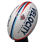Ruggers Rugby Supply KooGa Velocity match rugby ball in white with blue and red graphic accents