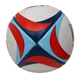 Ruggers Rugby Supply KooGa Velocity match ball featuring a white surface with red, navy, and light blue graphic panels.