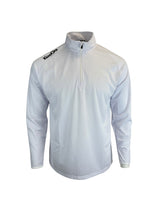 Ruggers Rugby Supply KooGa white performance quarter zip pullover with moisture-wicking stretch fabric and thumbholes.