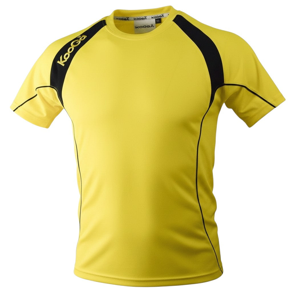 Ruggers Rugby Supply KooGa yellow and black moisture-wicking performance training tee with short sleeves