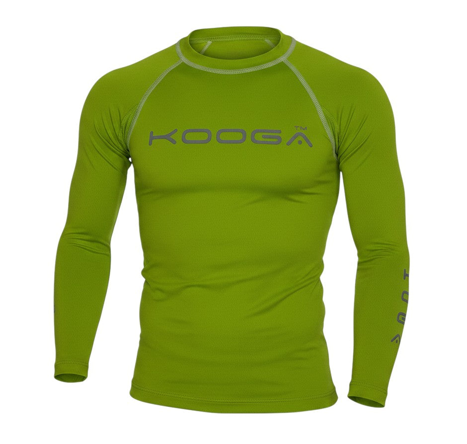 Ruggers Rugby Supply KooGa lime green long sleeve thermal compression shirt with contrasting flatlock seams.