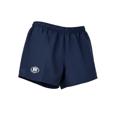 Ruggers Rugby Supply navy blue Auckland rugby shorts with a rubberized waistband and side stretch panels.
