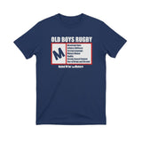 Ruggers Rugby Supply navy blue tri-blend t-shirt featuring an Old Boys Rugby Rated M for Mature graphic print.