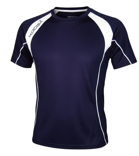 Ruggers Rugby Supply KooGa navy and white moisture-wicking performance training tee with athletic fit.