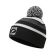 Ruggers Rugby Supply New Zealand Rugby pom pom hat in black, grey, and white acrylic knit with embroidered logo.