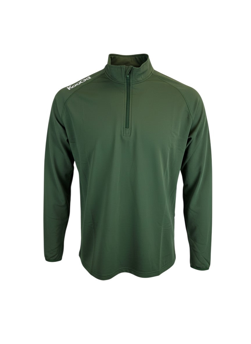 Ruggers Rugby Supply olive green KooGa performance quarter zip pullover with moisture-wicking stretch fabric.