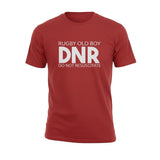 Ruggers Rugby Supply red tri-blend t-shirt featuring white Rugby Old Boy DNR Do Not Resuscitate graphic print
