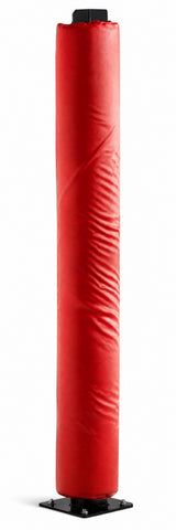 Ruggers Rugby Supply red 6-foot tall foam goal post pad with durable PU cover and velcro straps for easy setup.