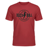 Ruggers Rugby Supply red tri-blend t-shirt featuring a black Ruck and Roll High Voltage graphic design