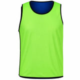 Ruggers Rugby Supply reversible rugby pinnie in safety green with black logo, reversing to royal blue.
